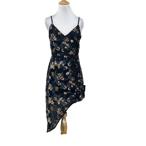 Lulus Evening With You Dress Womens S Small Floral Velvet Asymmetrical Lined - Picture 1 of 15